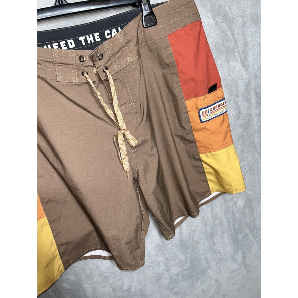 Howler Bros Board Shorts Mens 33 Brown Retro HB Chargers Performance Surf Trunks